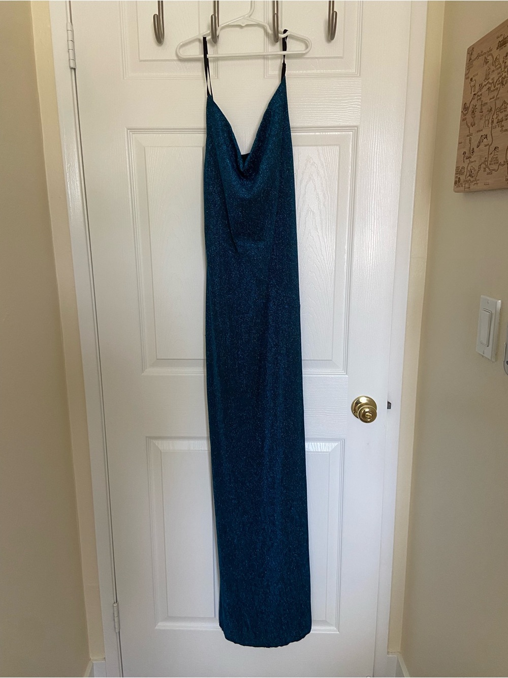 SHEIN Teal Shimmer Cowl Neck Maxi Dress